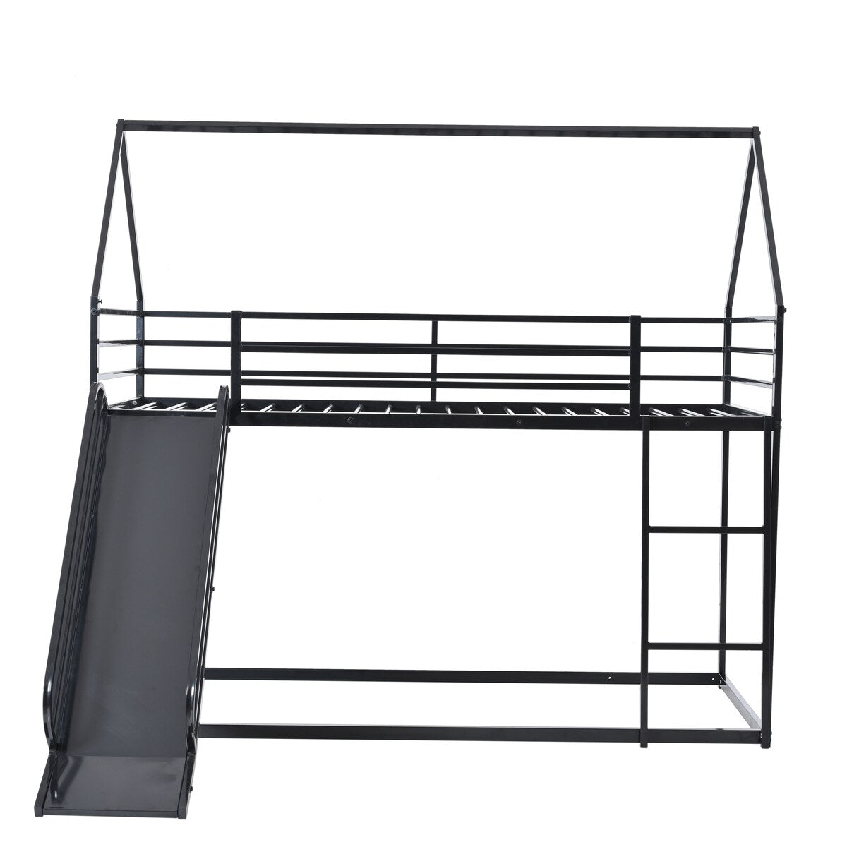 Twin over Twin House Bed with Ladder and Slider for Kids