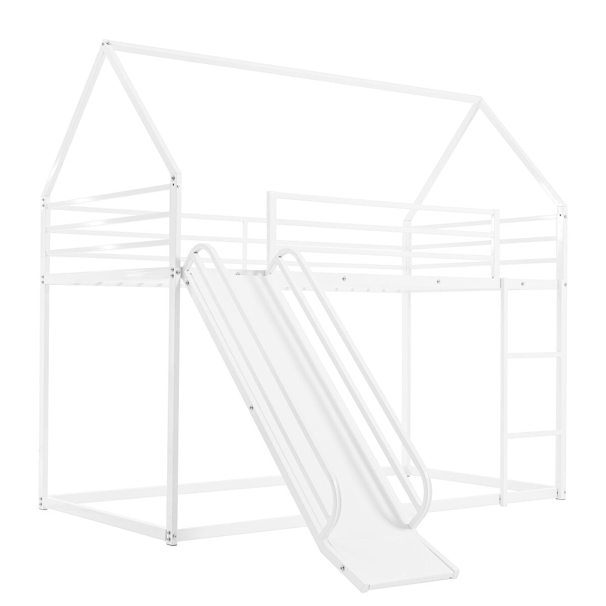 Twin over Twin House Bed with Ladder and Slider for Kids