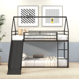 Twin over Twin House Bed with Ladder and Slider for Kids