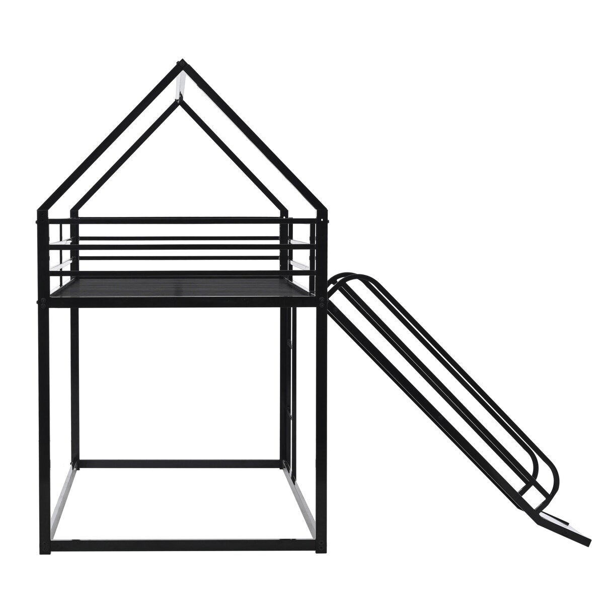 Twin over Twin House Bed with Ladder and Slider for Kids