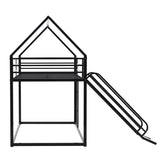 Twin over Twin House Bed with Ladder and Slider for Kids