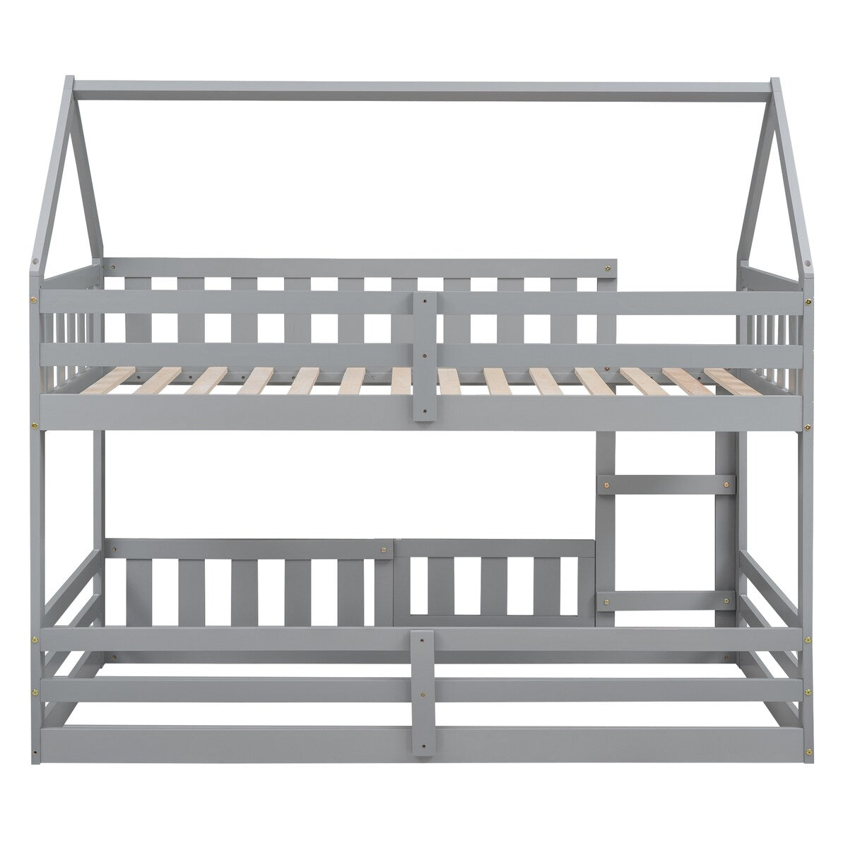 Twin over Twin House Bunk Bed with Fence and Door for Home