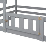 Twin over Twin House Bunk Bed with Fence and Door for Home