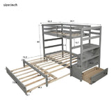 Twin over Twin/King Bunk Bed with Twin Size Trundle (Gray)
