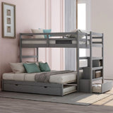 Twin over Twin/King Bunk Bed with Twin Size Trundle (Gray)