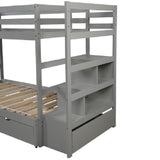 Twin over Twin/King Bunk Bed with Twin Size Trundle (Gray)