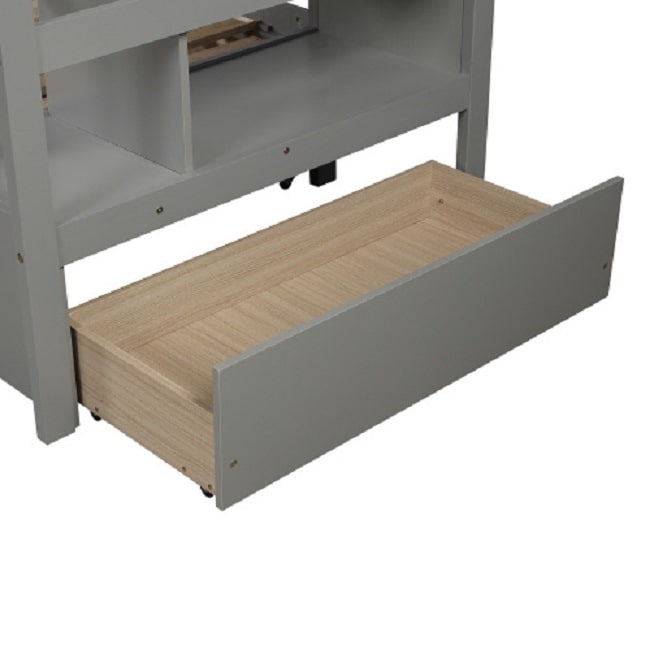 Twin over Twin/King Bunk Bed with Twin Size Trundle (Gray)