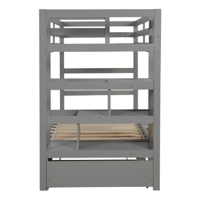 Twin over Twin/King Bunk Bed with Twin Size Trundle (Gray)