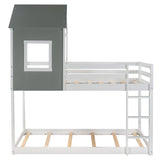 Twin over Twin Low Bunk Bed,House Bed with Roof