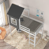 Twin over Twin Low Bunk Bed,House Bed with Roof