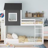 Twin over Twin Low Bunk Bed,House Bed with Roof