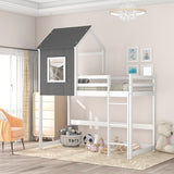 Twin over Twin Low Bunk Bed,House Bed with Roof