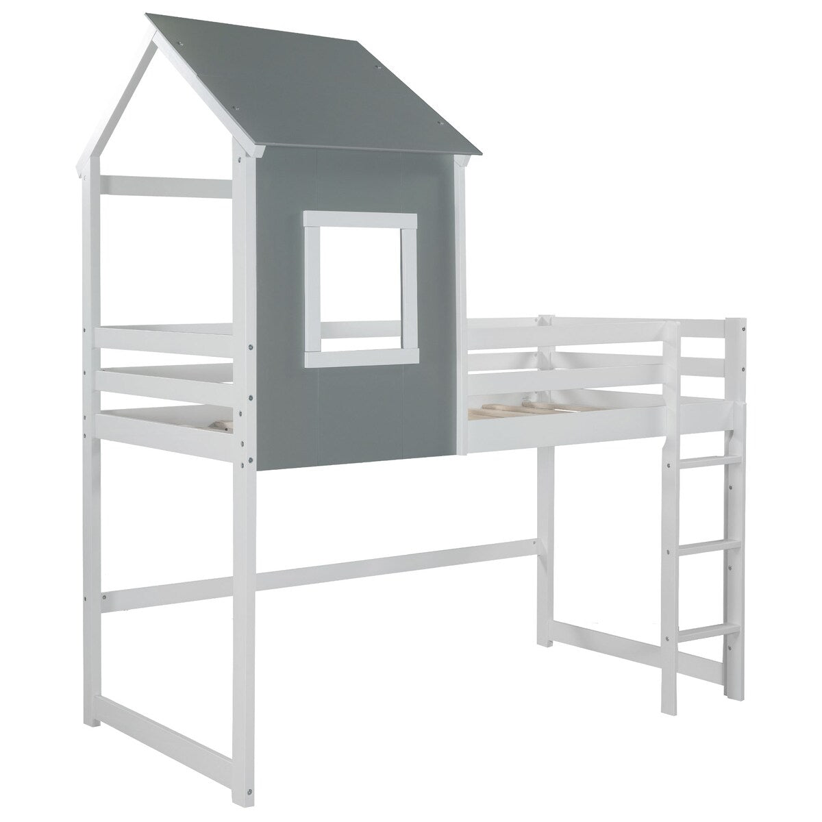 Twin over Twin Low Bunk Bed,House Bed with Roof