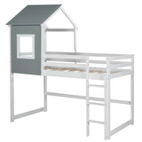 Twin over Twin Low Bunk Bed,House Bed with Roof