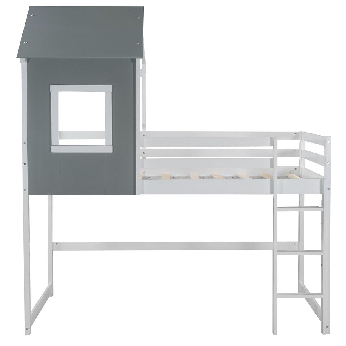 Twin over Twin Low Bunk Bed,House Bed with Roof