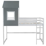 Twin over Twin Low Bunk Bed,House Bed with Roof