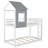 Twin over Twin Low Bunk Bed,House Bed with Roof