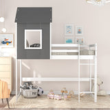 Twin over Twin Low Bunk Bed,House Bed with Roof
