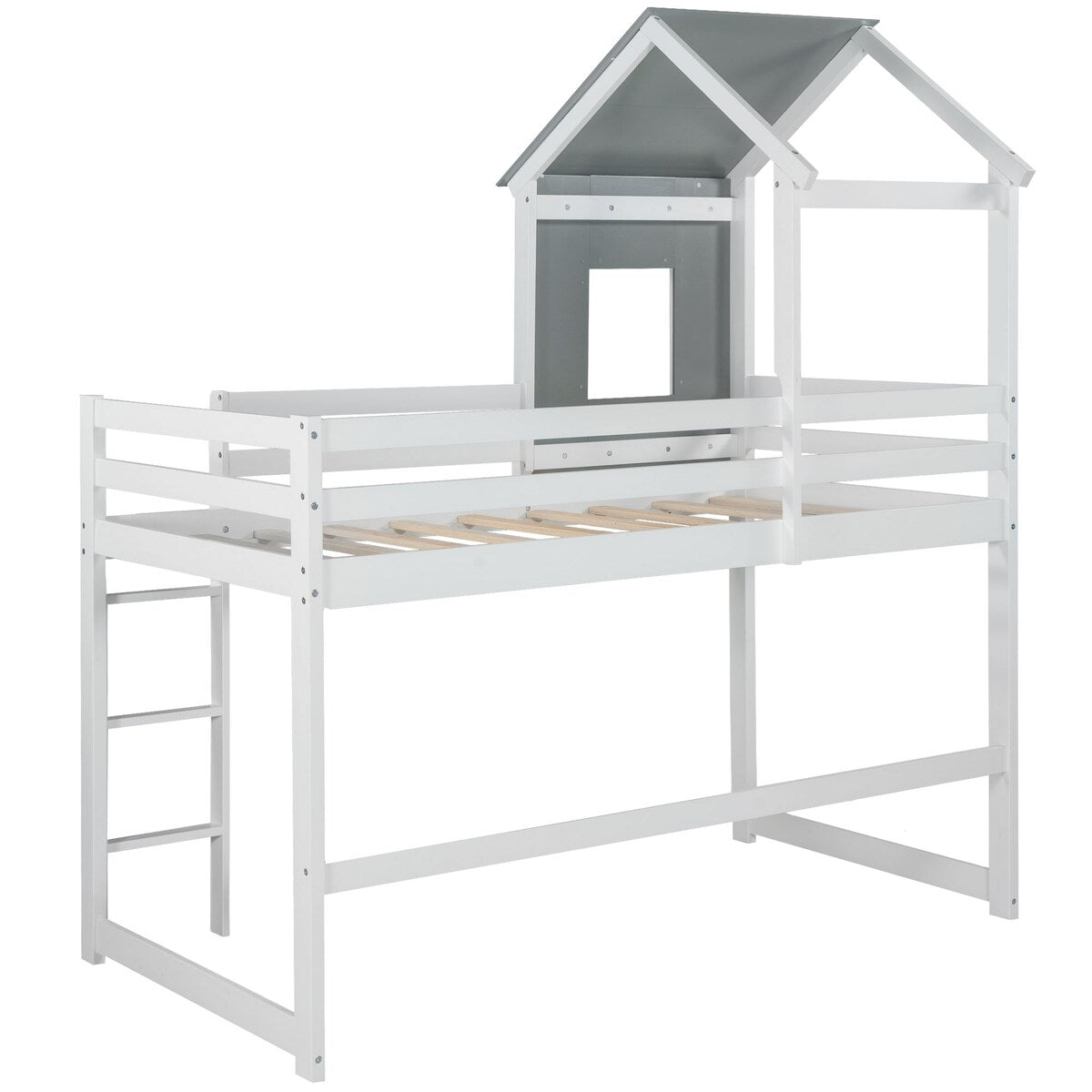 Twin over Twin Low Bunk Bed,House Bed with Roof