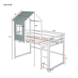 Twin over Twin Low Bunk Bed,House Bed with Roof