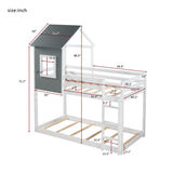Twin over Twin Low Bunk Bed,House Bed with Roof