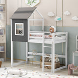 Twin over Twin Low Bunk Bed,House Bed with Roof