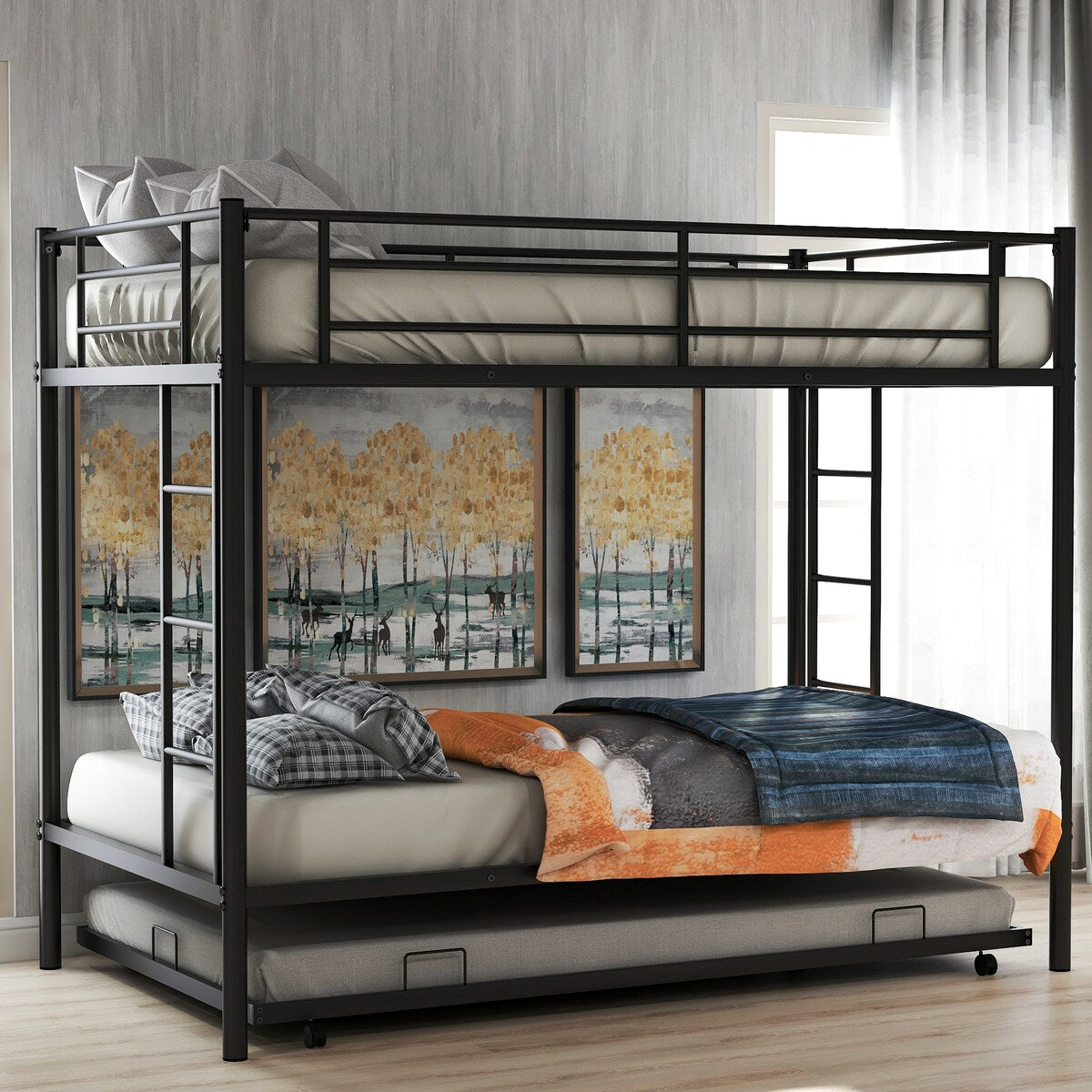 Twin over twin bunk bed with trundle, Black