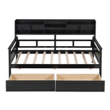 Twin size Daybed Wood Kids Bed with Bedside Shelves and Drawers, Espresso
