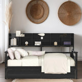 Twin size Daybed Wood Kids Bed with Bedside Shelves and Drawers, Espresso