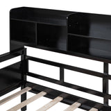 Twin size Daybed Wood Kids Bed with Bedside Shelves and Drawers, Espresso