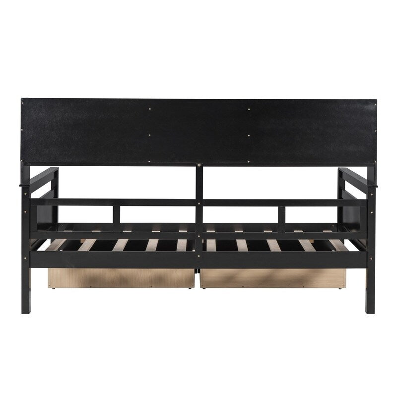 Twin size Daybed Wood Kids Bed with Bedside Shelves and Drawers, Espresso
