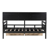 Twin size Daybed Wood Kids Bed with Bedside Shelves and Drawers, Espresso