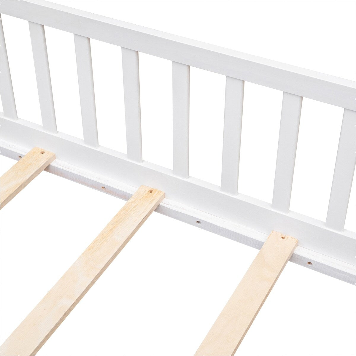 Full size Floor Platform Bed with Fence and Door for kids