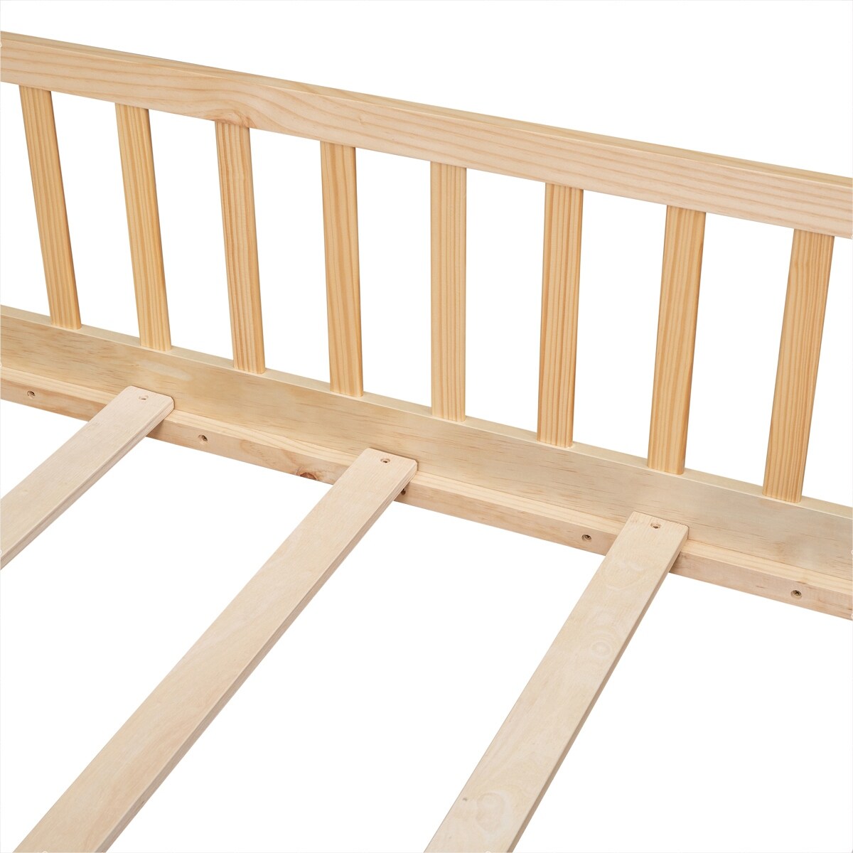 Full size Floor Platform Bed with Fence and Door for kids
