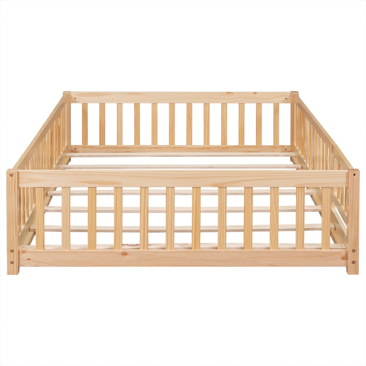 Full size Floor Platform Bed with Fence and Door for kids