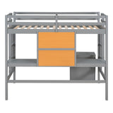 Twin size Loft Bed With Desk and Writing Board,2 Drawers Cabinet,Solid Construction,Kids Bedroom Sets