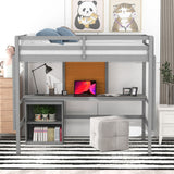 Twin size Loft Bed With Desk and Writing Board,2 Drawers Cabinet,Solid Construction,Kids Bedroom Sets