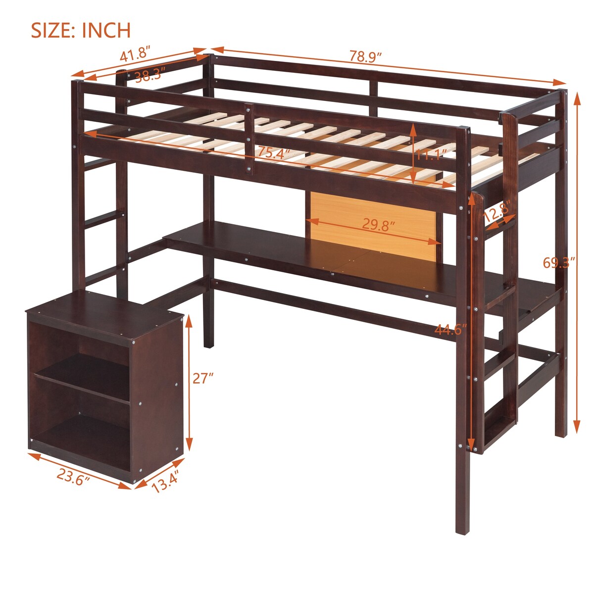 Twin size Loft Bed With Desk and Writing Board,2 Drawers Cabinet,Solid Construction,Kids Bedroom Sets