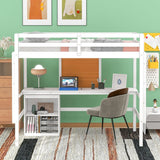 Twin size Loft Bed With Desk and Writing Board,2 Drawers Cabinet,Solid Construction,Kids Bedroom Sets