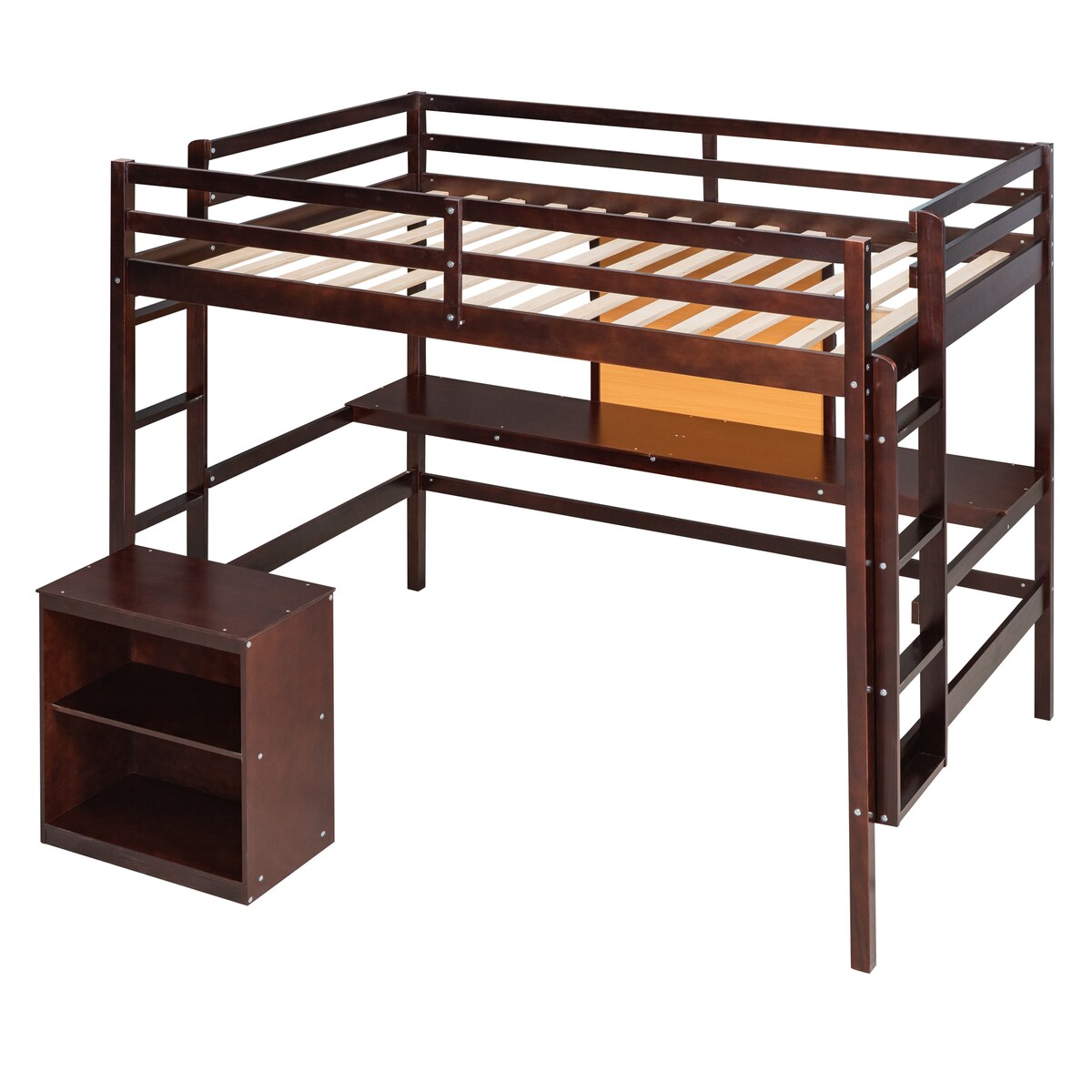 Twin size Loft Bed With Desk and Writing Board,2 Drawers Cabinet,Solid Construction,Kids Bedroom Sets