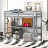 Twin size Loft Bed With Desk and Writing Board,2 Drawers Cabinet,Solid Construction,Kids Bedroom Sets