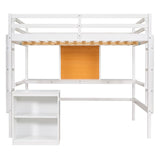 Twin size Loft Bed With Desk and Writing Board,2 Drawers Cabinet,Solid Construction,Kids Bedroom Sets