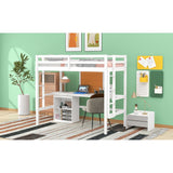 Twin size Loft Bed With Desk and Writing Board,2 Drawers Cabinet,Solid Construction,Kids Bedroom Sets