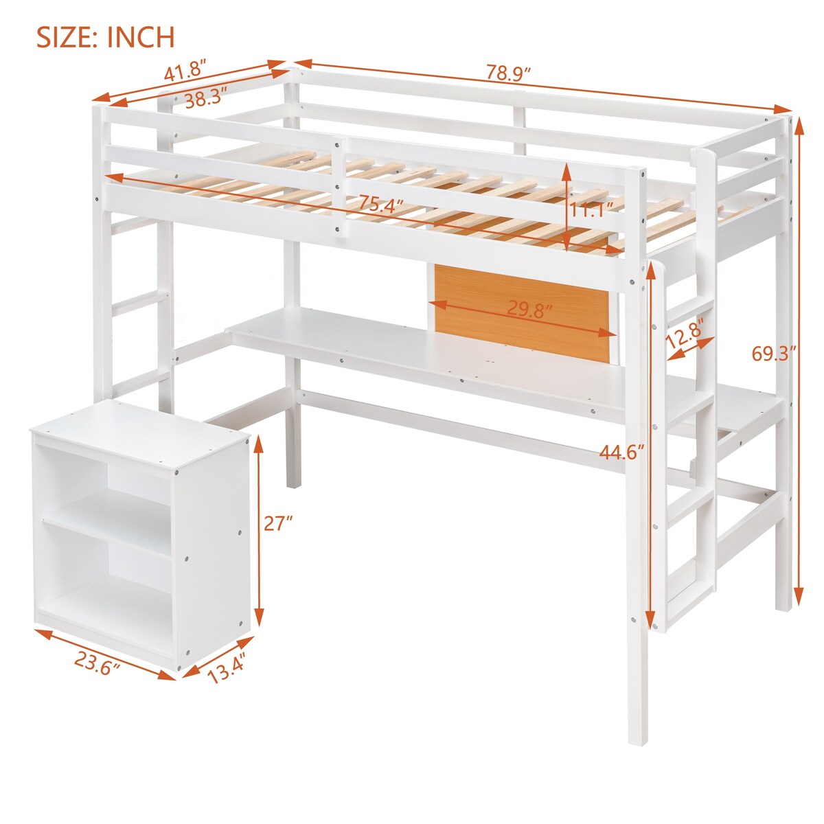 Twin size Loft Bed With Desk and Writing Board,2 Drawers Cabinet,Solid Construction,Kids Bedroom Sets