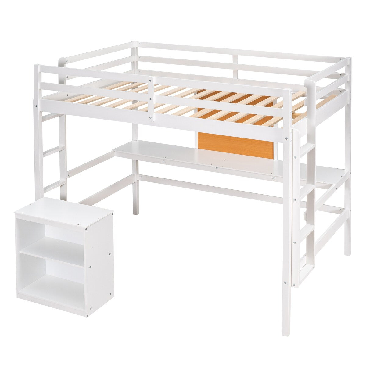 Twin size Loft Bed With Desk and Writing Board,2 Drawers Cabinet,Solid Construction,Kids Bedroom Sets