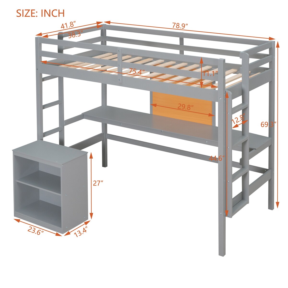 Twin size Loft Bed With Desk and Writing Board,2 Drawers Cabinet,Solid Construction,Kids Bedroom Sets