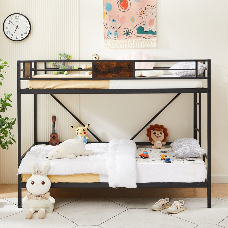 Twin size Metal Bunk Bed with ladder, Adjustable Bottom