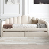 Twin size Upholstered Daybed with 2 Drawers ,Velvet Sofabed with USB Charging Ports,No Box-spring Needed