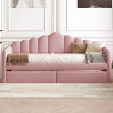 Twin size Upholstered Daybed with 2 Drawers ,Velvet Sofabed with USB Charging Ports,No Box-spring Needed
