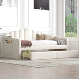 Twin size Upholstered Daybed with 2 Drawers ,Velvet Sofabed with USB Charging Ports,No Box-spring Needed